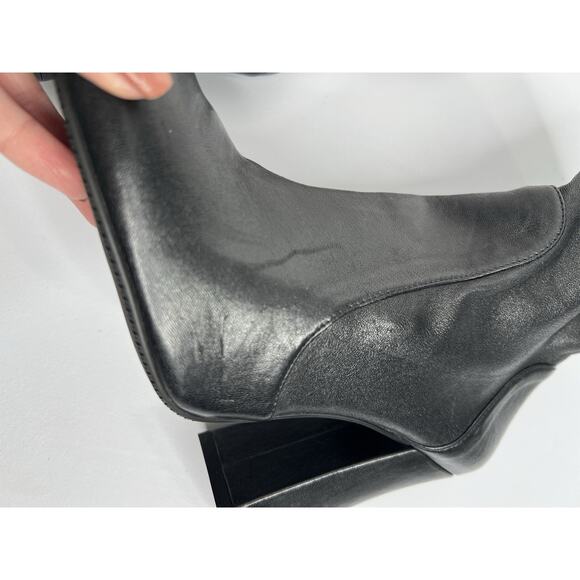 Stuart Weitzman Curveblock 100 Square Leather Bootie Sock Black Size 11 & 11.5 - Picture 12 of 15